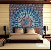 Cotton Wall Hanging Tapestry (54 x 84 inch, Blue), Mandala Tapestry, Indian Wall Hanging, Indian Tapestry, Home Decor, Wall Art, Diwali gift